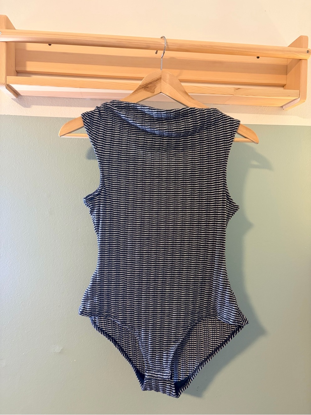Free People Navy and White Striped Sleeveless Bodysuit
